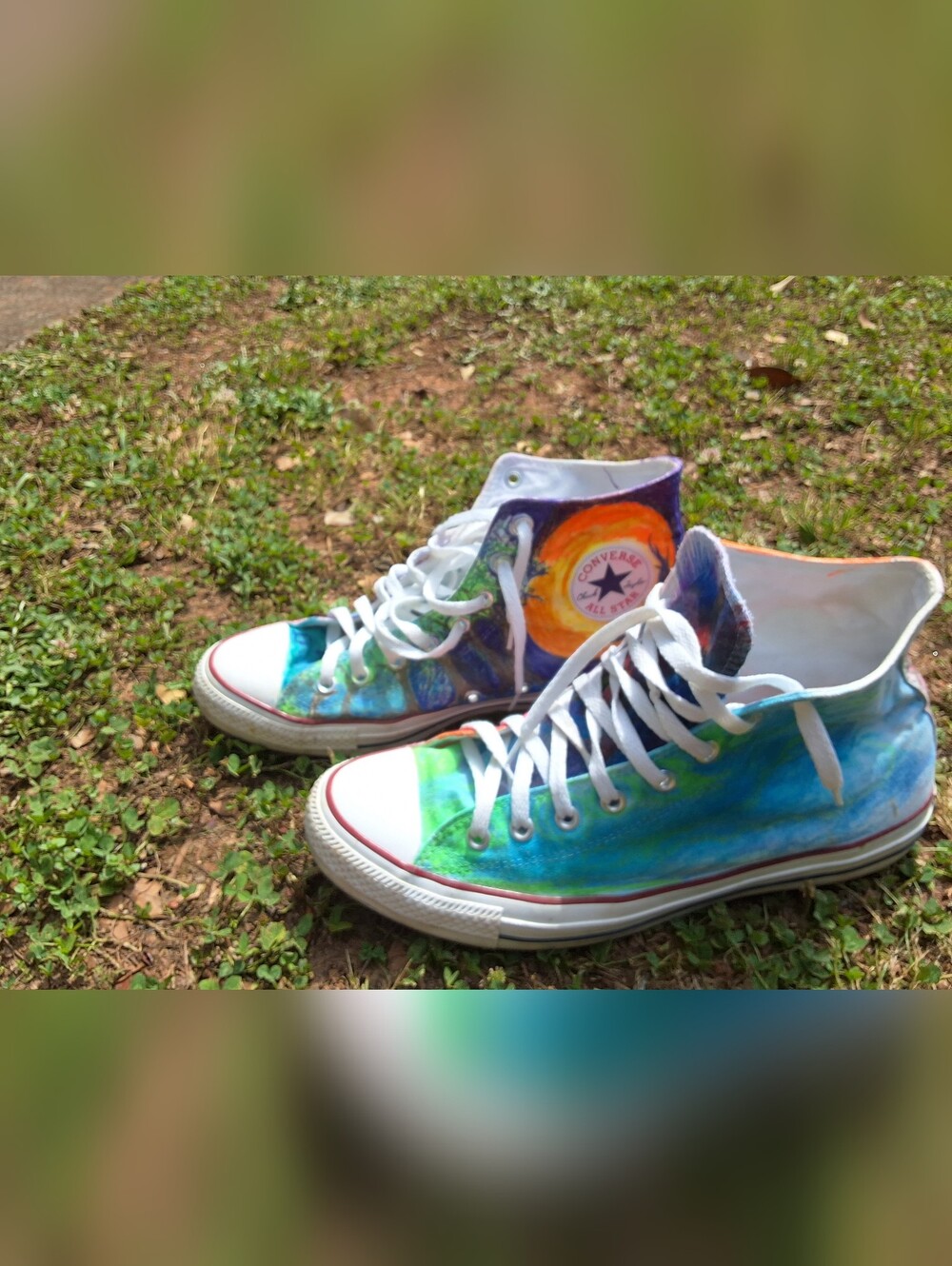 Converse High Top Sneakers - Blue, Green, Purple Painted Design